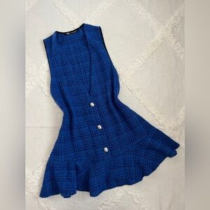 Women’s Royal Blue Tweed Button-Front Dress